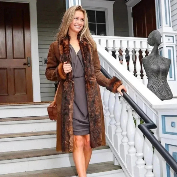 Ralph Lauren Collection Purple Label Shearling Fur Coat Brown Leather Suede 8 M - Picture 3 of 15